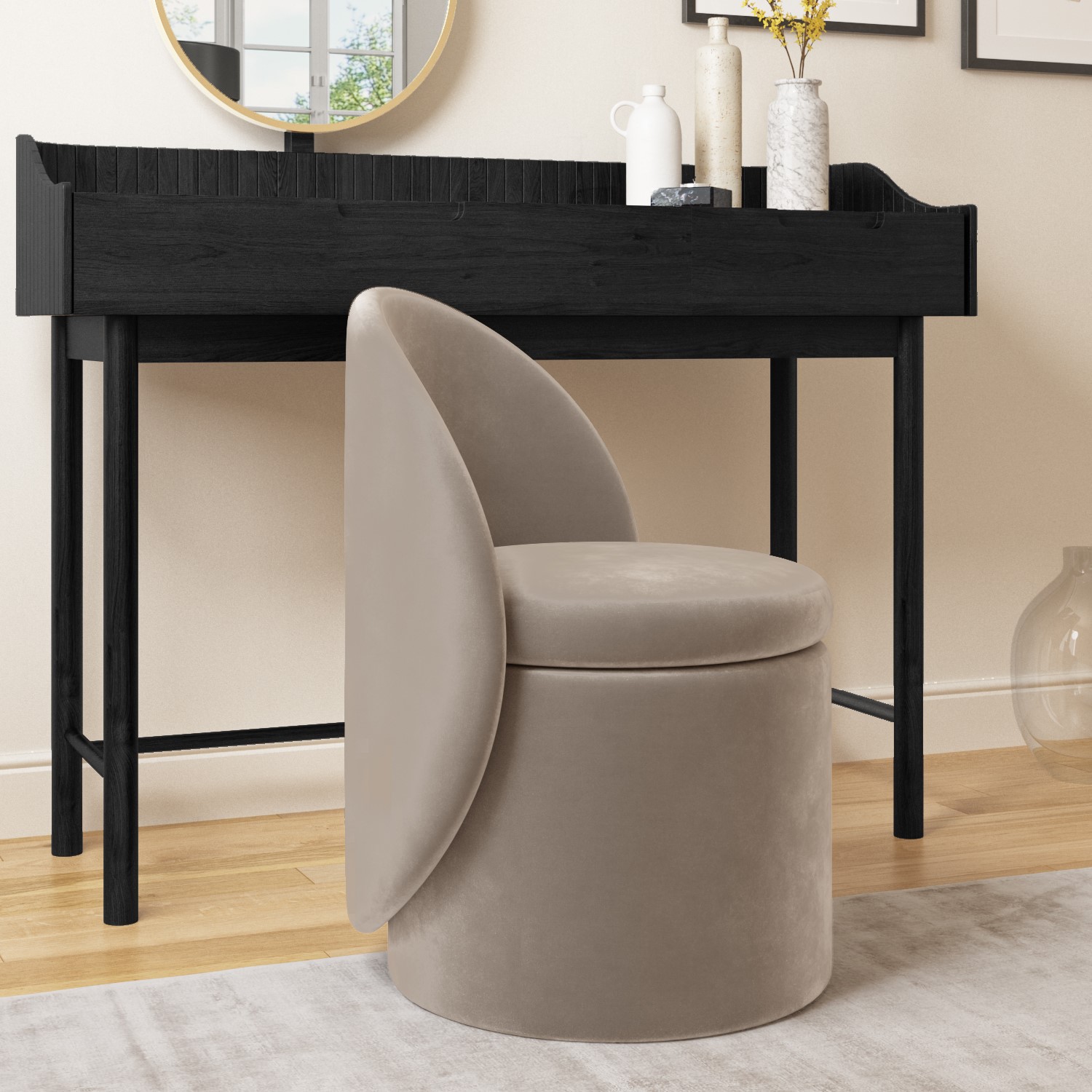 Read more about Mink velvet dressing table chair with ottoman storage leah